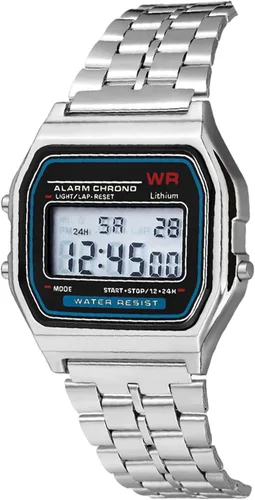 Vista 8 de Reloj digital, reloj deportivo LED F91W - Reloj electrónico ajustable con correa de acero para negocios