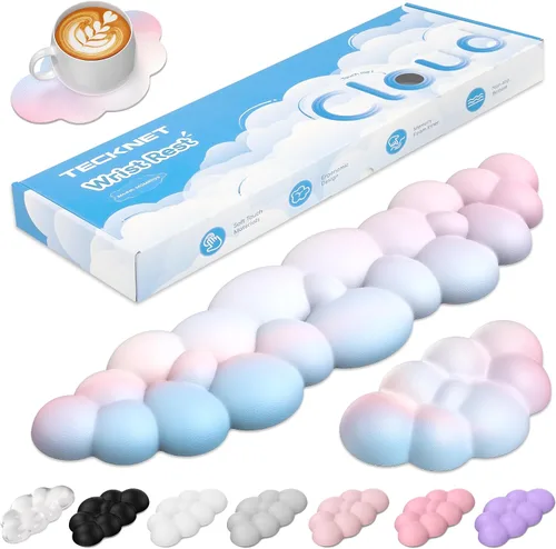 Vista 13 de TECKNET Cloud - Juego de reposamuñecas para teclado, reposamuñecas Cloud con base antideslizante, almohadilla de muñeca de cuero PU para teclado