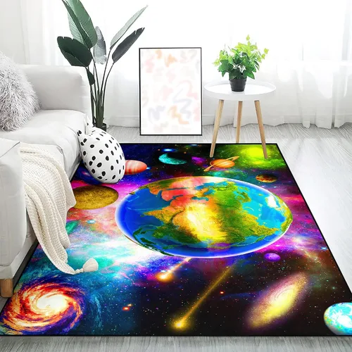 Vista 15 de Alfombra espacial para habitación de niños, alfombra de galaxia para niños, alfombras espaciales para dormitorio de niños, decoración