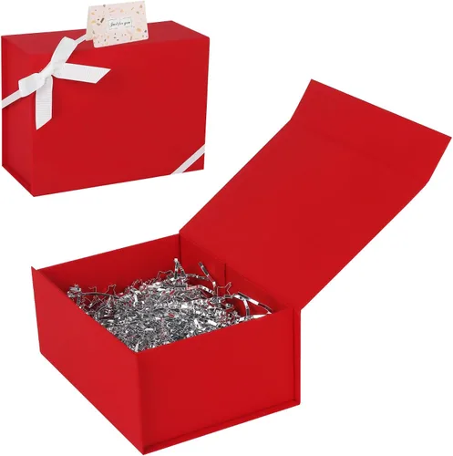 Vista 10 de CHARMGIFTBOX Cajas de regalo con tapas, 7.4 x 7.0 x 3.2 pulgadas, pequeña caja de regalo magnética azul Auqa con tarjeta, pequeñas cajas plegables