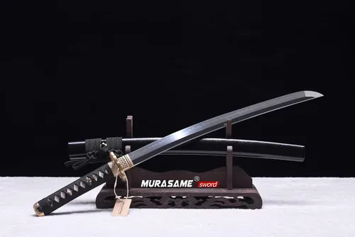 Vista 6 de MURASAME Wakizashi Sword T10 - Arcilla de acero templada real Hamon Full Tang muy afilada
