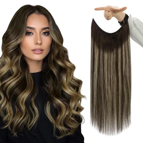 Vista 27 de Fshine - Extensiones de cabello con hilo invisible de 12 pulgadas, color rubio ceniza con reflejos de rubio decolorado, pieza de cabello humano real