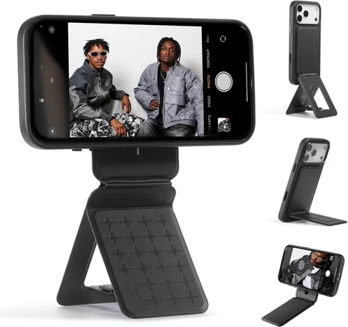 Vista 25 de MOFT Soporte de trípode para teléfono para iPhone, soporte para iPhone multiángulo, soporte para teléfono ligero y portátil, imanes fuertes, cuero