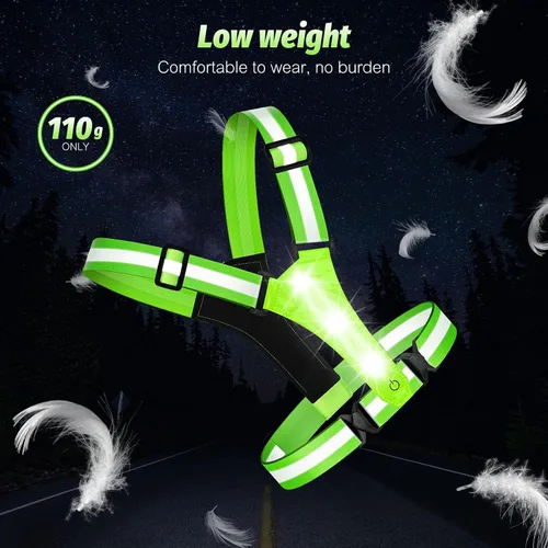 Vista 4 de LED Reflective Running Vest - Light Up With 3 Modes, Rechargeable Night Gear for Runners - Safety Belt for Women Men Verde