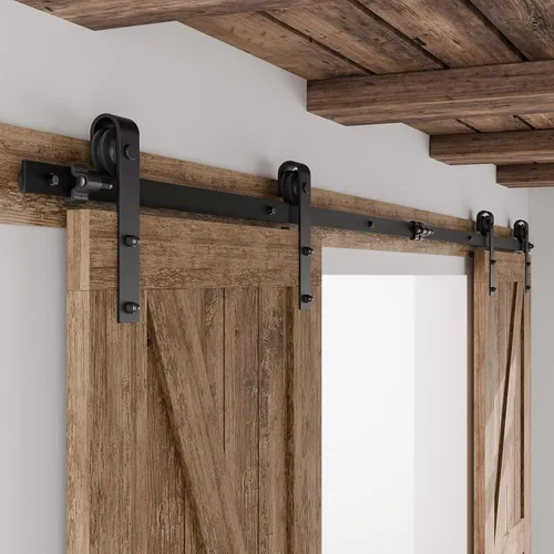 Vista 11 de CCJH Kit de herrajes para puerta corrediza de granero de 4 pies, resistente, suave y silencioso, fácil de instalar, se adapta a paneles de puerta