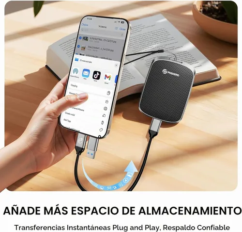 Vista 3 de PHIXERO SSD externo portátil de 256 GB hasta 550 MB/s, USB 3.2 Gen 2 USB C a C y A para smartphone/tablet/PC/portátil/cámara (negro)