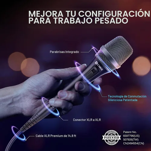 Vista 6 de CAROL AC-900S XLR Micrófono vocal con cable, supercardioide con interruptor