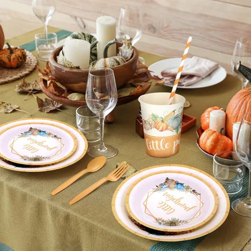 Vista 5 de Tanlade Juego de 193 piezas de decoración de fiesta de Acción de Gracias con calabaza pequeña, incluye pancarta de calabaza pequeña de otoño