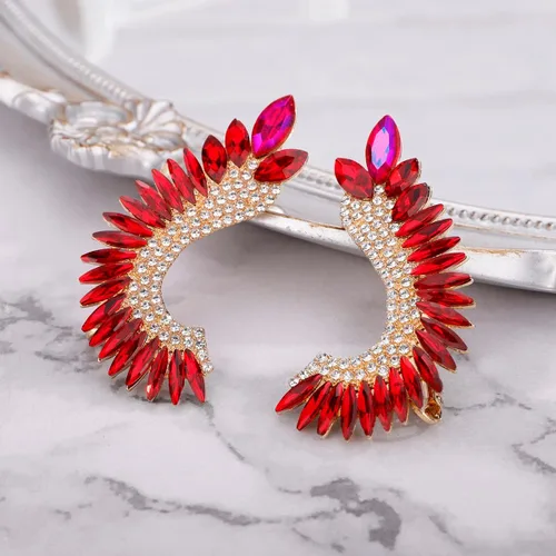Vista 4 de Xerling Aretes personalizados con diamantes de imitación rojos, aretes de cristal trepadores bohemios para mujer, aretes de novia brillantes