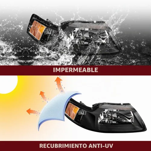 Vista 8 de JSBOYAT Conjunto de faros halógenos estilo OE para Ford Mustang 1999 a 2004 Carcasa negra con reflector ámbar
