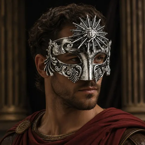 Vista 6 de LOGOFUN Retro Roman Sun God Mask Venetian Masquerade Face Prop - Silver