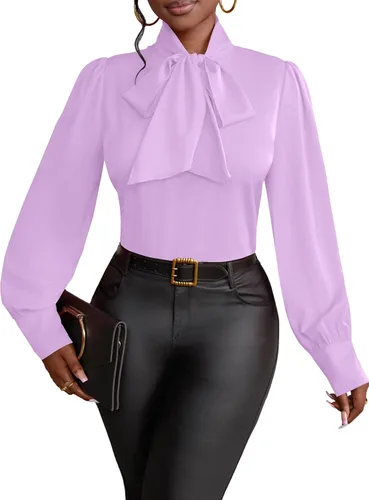 Vista 9 de Vrtige Camisa de mujer elegante con cuello de lazo, manga larga, blusa para la oficina