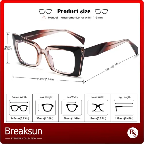 Vista 6 de Breaksun Gafas de luz azul cuadradas de moda para mujeres y hombres, gafas de computadora sin receta