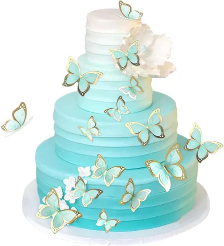 Vista 10 de 38 bolas de oro rosa para decoración de tartas, flores artificiales rosadas, decoraciones de pasteles de mariposa para decoración de pasteles