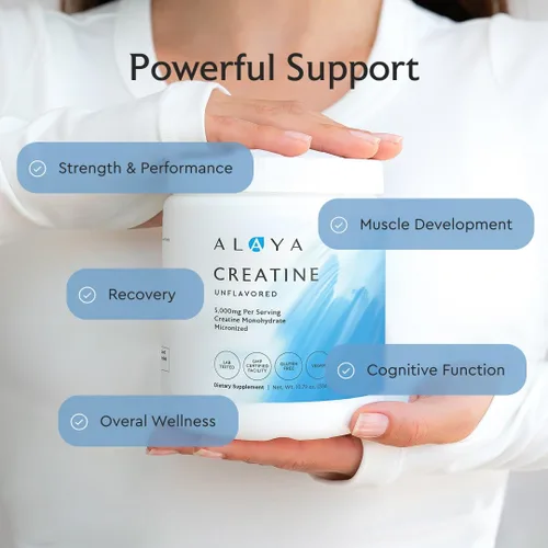 Vista 7 de Alaya Naturals Monohidrato de creatina micronizada en polvo – Combustible puro rendimiento para fuerza, enfoque mental, vegano, sin OMG, fácil