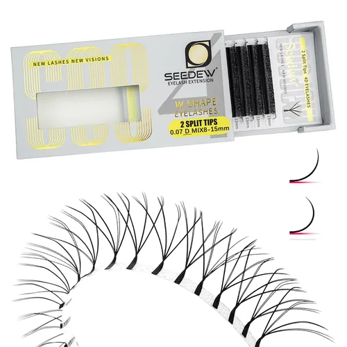 Vista 40 de Extensiones de pestañas 3D, rizo LU/M de 0.003 in, MIX8-0.591 in, 12 filas por bandeja, tallo plano en forma de W, injerto de pestañas natural PBT