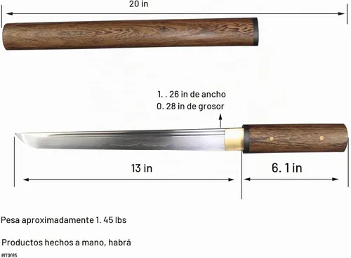 Vista 3 de Tanto Japonés Hecho a Mano de Acero Damasco Templado en Arcilla Espada Katana Corta Afilada de 20 Pulgadas