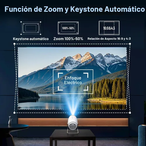 Vista 4 de FEARWIKY Mini Portable Movie Projector with WiFi and Bluetooth, 4K 1080P Support, 180° Rotatable 130'' Screen, Auto Keystone Compatible with