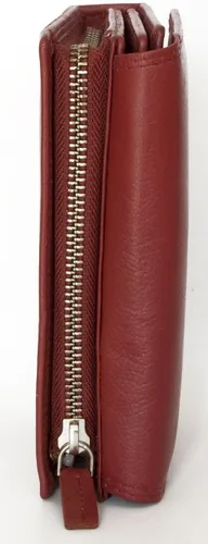 Vista 2 de Cartera de cuero genuino rojo oscuro Hmt con forro de tela, Rojo oscuro, Classic