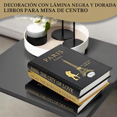 Vista 5 de SIMPLIFY ASTHETIC - Juego de 3 libros decorativos con cuentas de guirnalda dorada - Libros decorativos para mesa de café, decoración del hogar