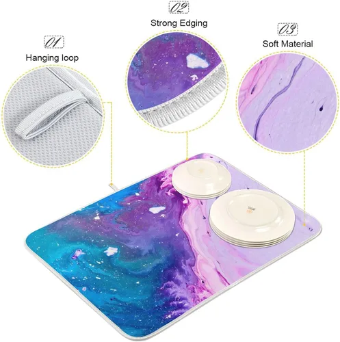 Vista 4 de Tapete de secado de platos súper absorbente, tapete de microfibra de secado rápido, 16 x 18 pulgadas, almohadilla de secado de platos de cocina