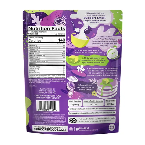 Vista 2 de Suncore Foods Mezcla ultra violeta para panqueques y waffles, 20 onzas, a base de plantas, vegana Mezcla natural para panqueques, gofres y crepé