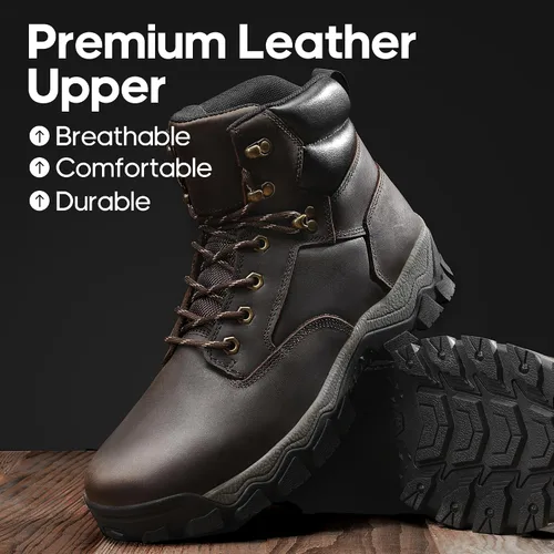 Vista 2 de NORTIV 8 Botas de senderismo para hombre, impermeables, con puntera suave, botas de trabajo de cuero