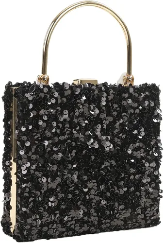 Vista 3 de IAMUHI Pequeño bolso de mano de lentejuelas con asa superior, bolso de noche, mini bolso cruzado cuadrado de hombro