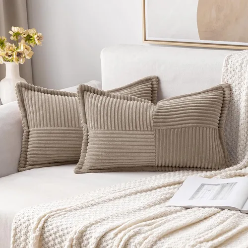 Vista 42 de MIULEE - Juego de 2 fundas de almohada beige de 12 x 12 pulgadas con entretejido, fundas de almohada a rayas bohemias supersuaves con textura