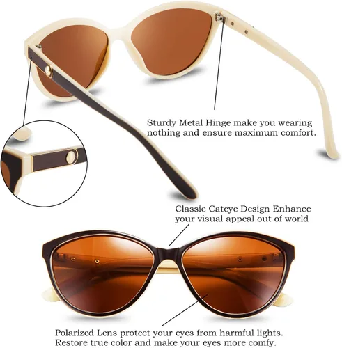 Vista 5 de FEISEDY Gafas de sol polarizadas clásicas Cateye para mujer 100 protección UV B2512 58mm
