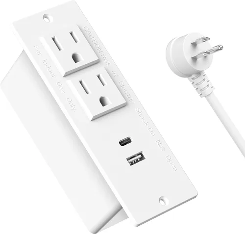 Vista 12 de Regleta de Energía Empotrada para Conferencias con Enchufe, Cable de 6.56 Pies, Regleta de Energía de Escritorio con Ojal con 2 Enchufes y 2 Puertos