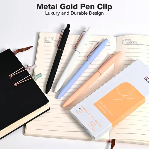 Vista 6 de SUIN Bolígrafos de gel – Tinta negra de secado rápido de 0.028 in, bolígrafos de gel retráctiles, punta fina media para una escritura suave, bonitos