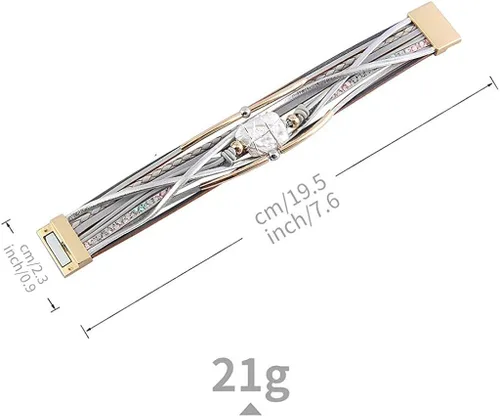 Vista 6 de Fesciory - Pulsera de piel de leopardo para mujer, pulsera de cuero multicapa, brazalete con cierre magnético, joyería