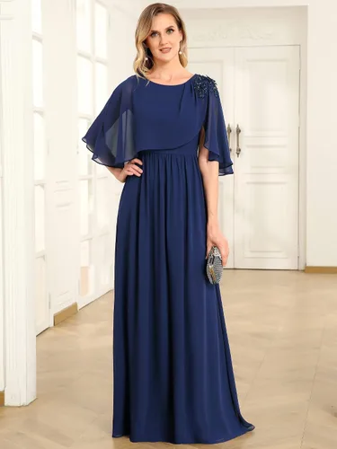 Vista 3 de Ever-Pretty Vestido formal largo de gasa con cuello redondo y manga corta para mujer 0059A