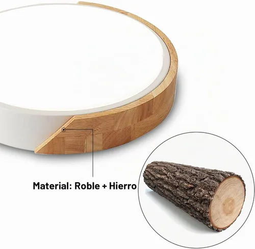 Vista 3 de Lámpara de techo empotrada, lámpara de techo LED de 12 pulgadas, blanco mate con madera, 4500K/24W (equivalente a 150W), lámparas de techo