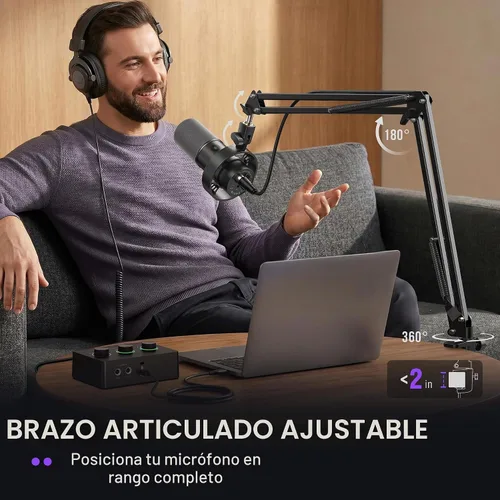 Vista 7 de FIFINE - Kit de micrófono de podcast K688, micrófono dinámico USB/XLR con brazo articulado para PC/mezclador XLR, micrófono para juegos con botón