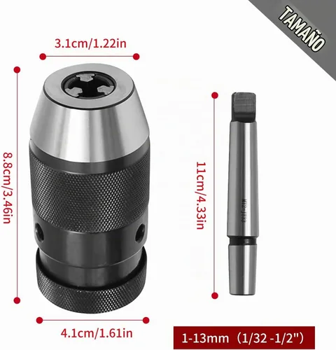 Vista 3 de 1/32" -1/2" JT33 Chuck MT2-JT33 Adaptador de portabrocas R8 Portabrocas sin llave
