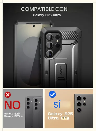 Vista 2 de SUPCASE - Funda para Samsung Galaxy S25 Ultra con protector de pantalla, color negro 2 Front Frames, Built-in Stand & Belt-Clip, Military-Grade