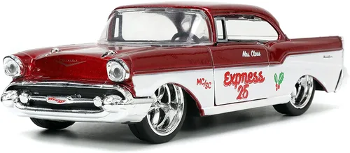 Vista 7 de Jada Toys Holiday Rides 1:32 1941 Ford Pickup y 1957 Chevy Bel-Air - Coche fundido a presión con figura de Papá Noel y Sra. Santa Claus de 1.65