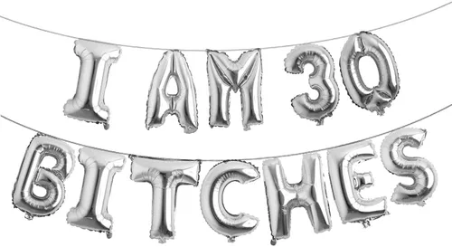 Vista 17 de Globos multicolor con texto en inglés "I AM 30 BITCHES" para decoración de cumpleaños de 30 años para ella (30 perras, negro)