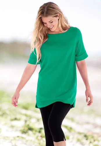Vista 5 de Woman Within Camiseta perfecta con cuello de barco y mangas con codo y talla grande para mujer