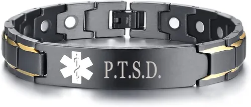 Vista 11 de XUANPAI Pulseras de alerta médica para hombres y mujeres con grabado gratuito ajustable de acero inoxidable para emergencias médicas