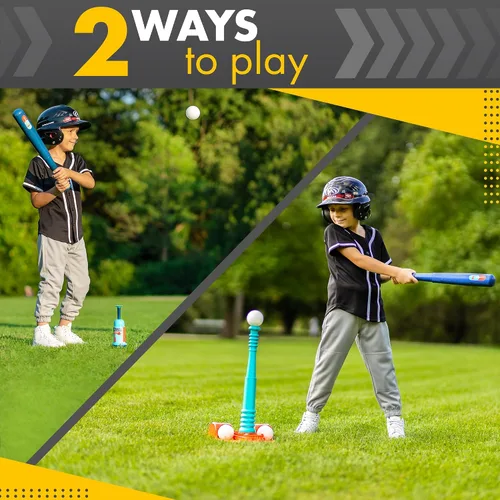 Vista 3 de TOMLEON Soporte de T-Ball para niños y niñas de 1-3, 3-5, 5-8 años. Set de béisbol con 6 pelotas grandes, camiseta de bateo T-ball ajustable