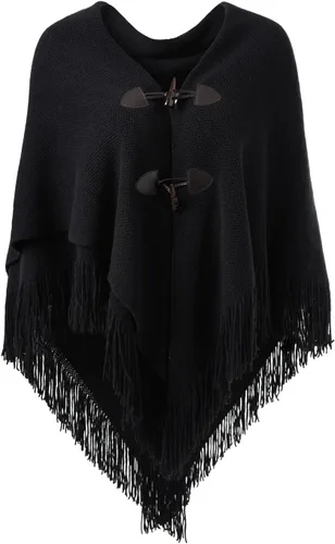 Vista 11 de Ferand Capa tipo poncho con ajuste holgado, chal y botones de cuerno elegantes, con escote en V y dobladillo en V, para mujer Beige