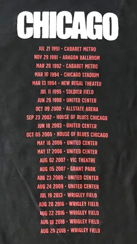 Vista 7 de Camiseta de Pearl Jam Wrigley Field Chicago talla S historia de la banda gira 2018