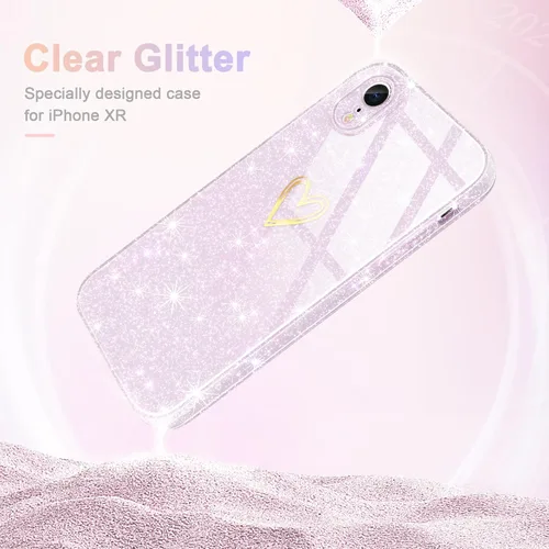 Vista 4 de Funda para iPhone XR, con [1 protector de pantalla de vidrio templado] [purpurina transparente] bonita funda de teléfono brillante a prueba