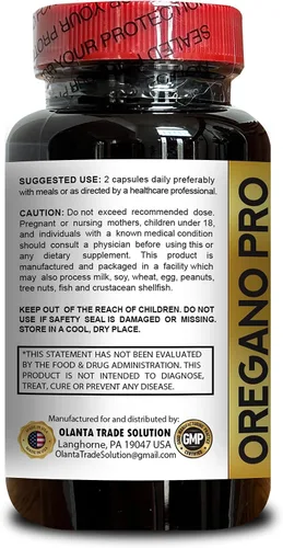 Vista 3 de Cápsulas complejas de hoja de orégano - Apoya el bienestar del colon y el equilibrio digestivo Suplemento de ácido caprílico - 1 botella 60