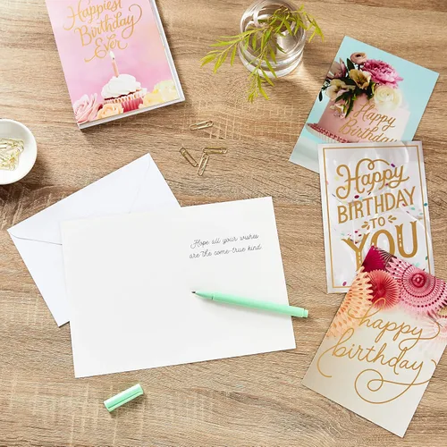 Vista 6 de Hallmark Surtido de tarjetas de cumpleaños, 24 tarjetas con sobres (letras arcoíris, el mejor día de la historia) y surtido de tarjetas