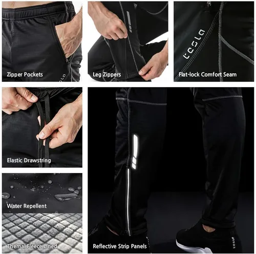 Vista 4 de TSLA - Pantalones deportivos de ciclismo antiviento y térmicos para hombre, forrados de vellón, para exteriores, para el invierno y clima frío