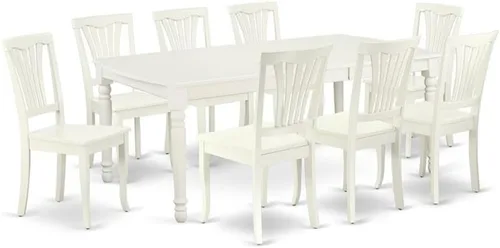 Vista 5 de East West Furniture DOAV9-BCH-LC - Juego de mesa de comedor de 9 piezas, incluye una mesa rectangular de madera con hoja de mariposa y 8 sillas